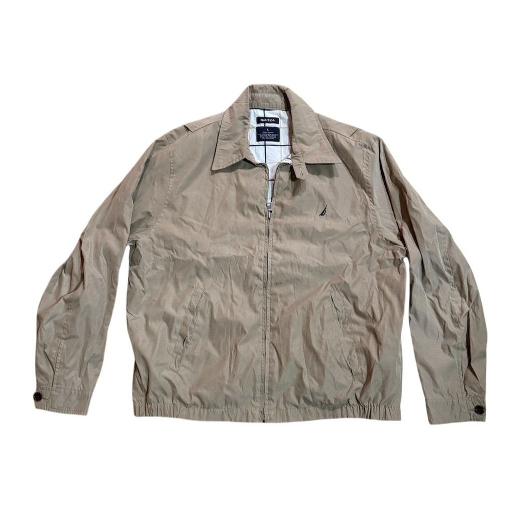 Vintage Nautica Men's Beige Windbreaker Jacket L Full Zip moleskin preppy golf